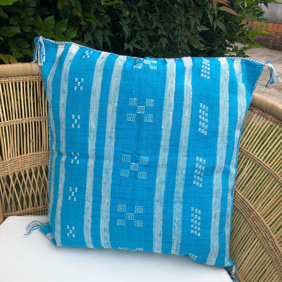 Genuine Moroccan Cactus Silk Pillow in Cerulean