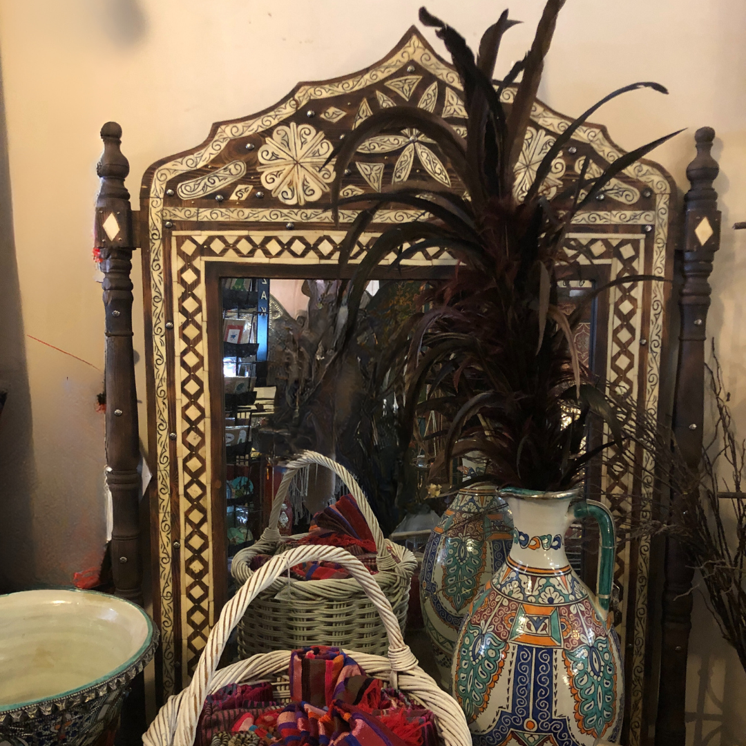 Traditional Moroccan Mirror with Timber & Bone Inlay