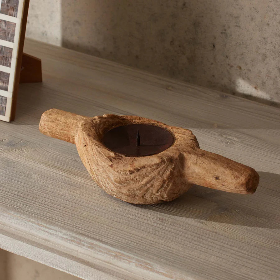 Udai Bleached Wood Candleholder