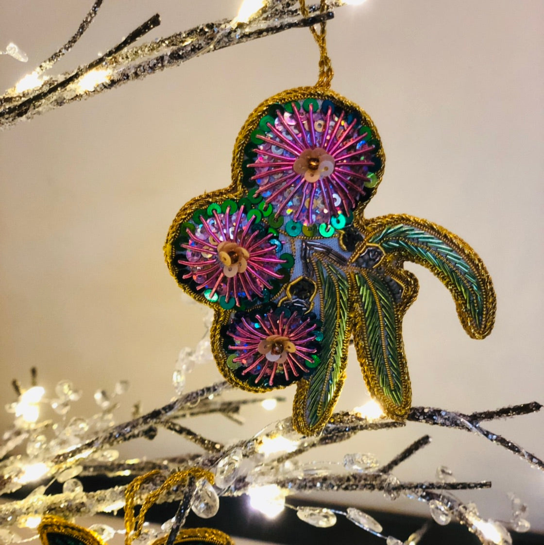 Gumnut Flower Sequin Hanging Tree Decoration