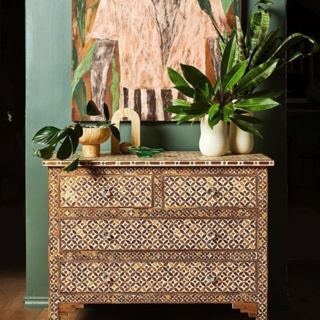 Timber Inlay 4 Drawer Chest in Celtic Pattern