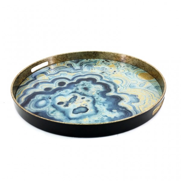 Blue Sea Marble Round Tray