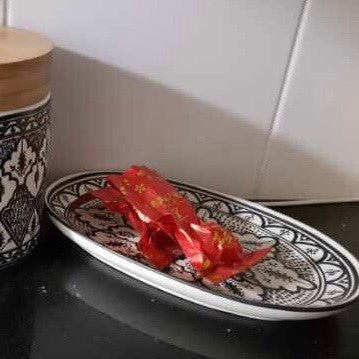 Moroccan Style Ceramic Oval Plate in Black/White