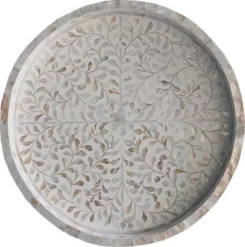 Mother of Pearl Inlay Large Round Tray in White
