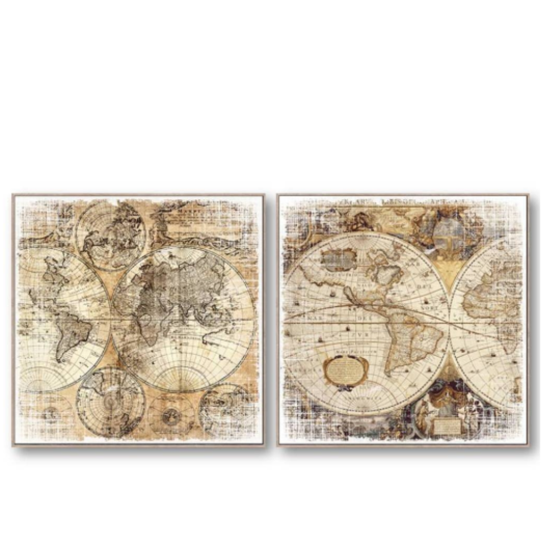 World Map Wall Art - Set of Two