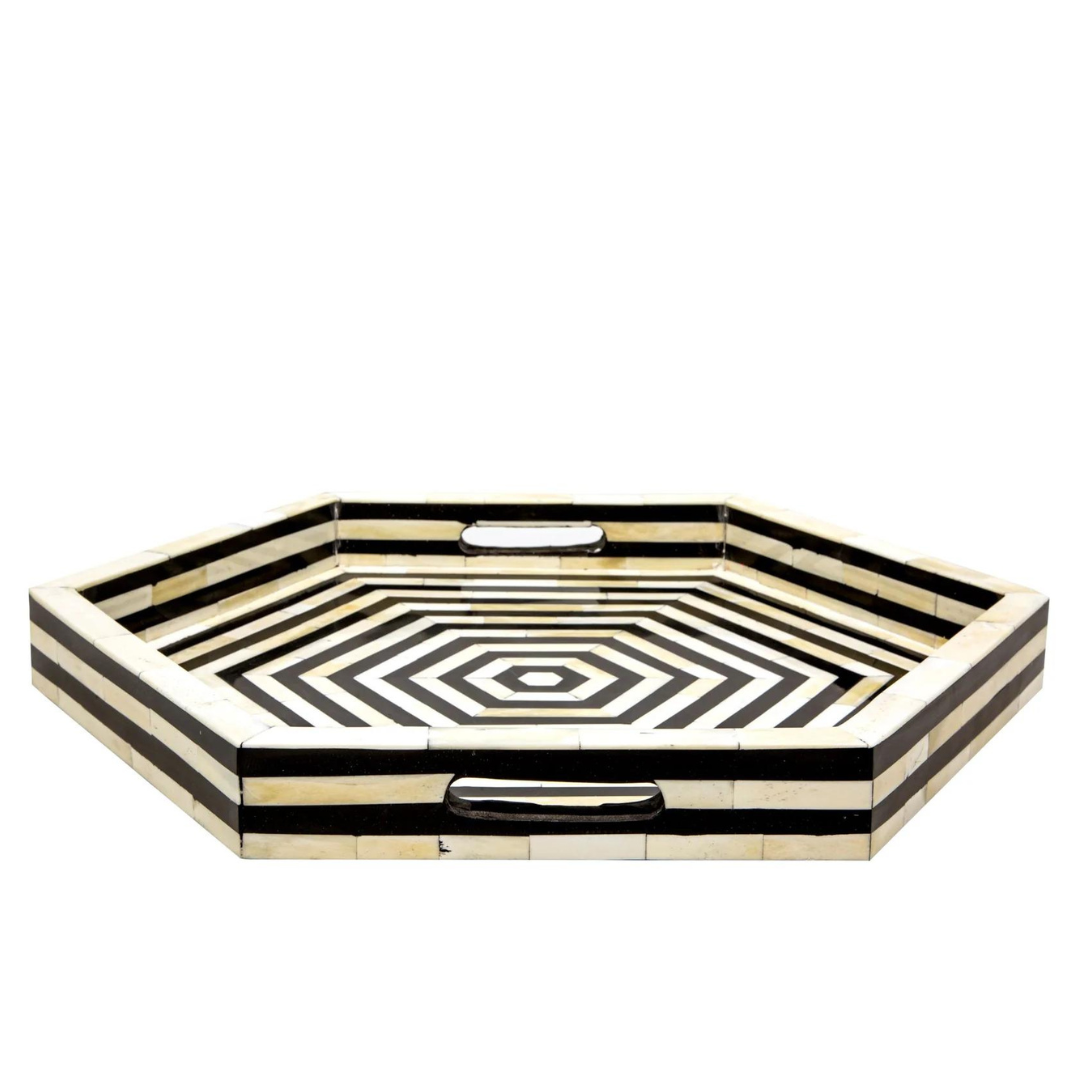 Bone Inlay Hexagonal Tray in Black