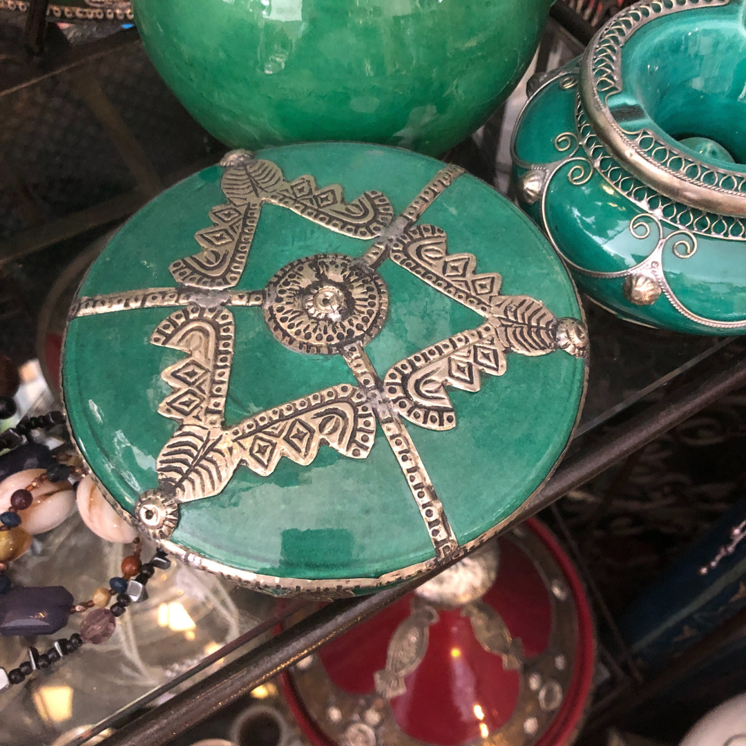 Safi Box with Lid with Silver Nickel Embellishments in Sea Green