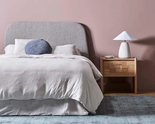 Tapered Upholstered Bedhead in Stone