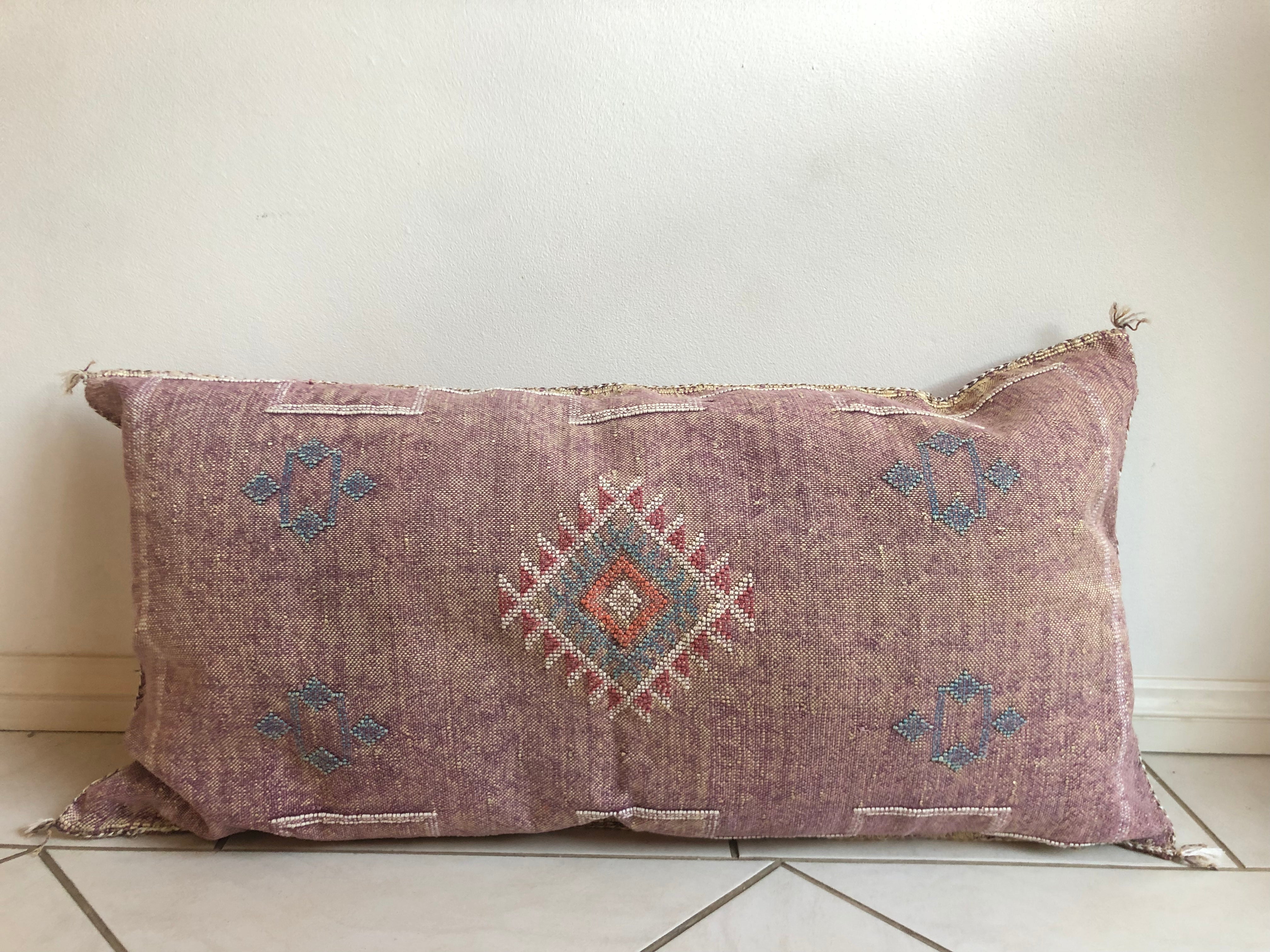 Genuine Moroccan Cactus Silk Lumbar Pillow in Aubergine