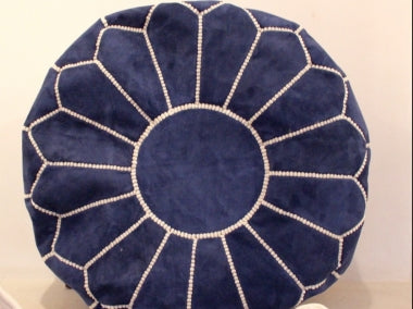 Moroccan Suede Leather Pouffe in Dark Blue with Cotton Filling