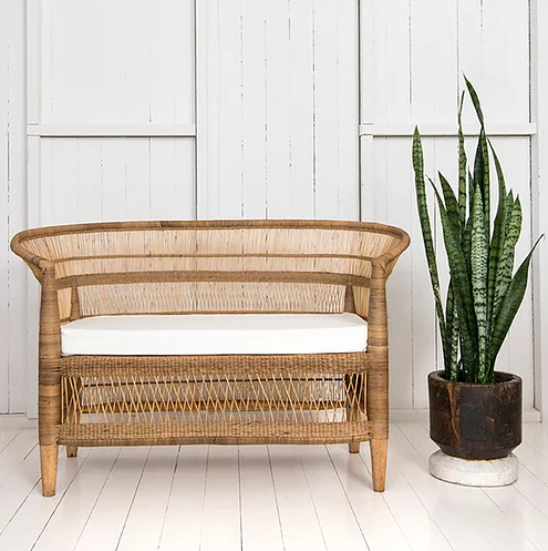 Genuine Malawi Love Seat 2 Seater in Natural with Seat Cushion - Clearance