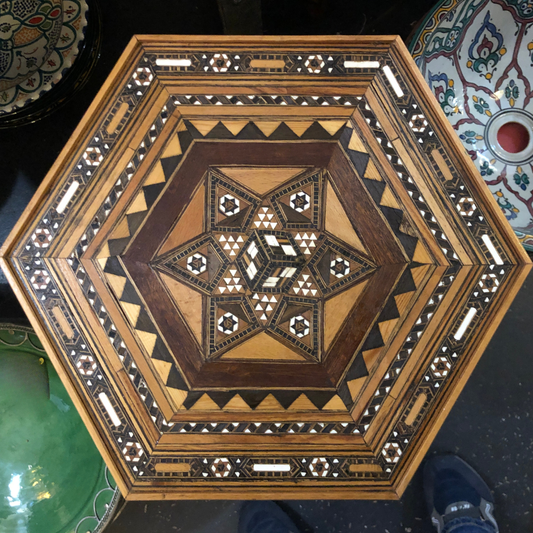 Marquetry Hexagonal Side Table with Bone Inlay