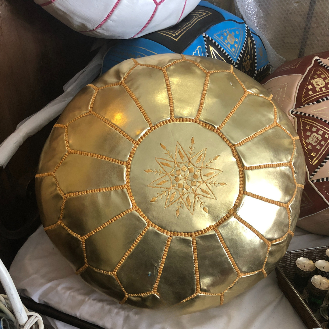 Moroccan Pouffe in Gold with Cotton Filling