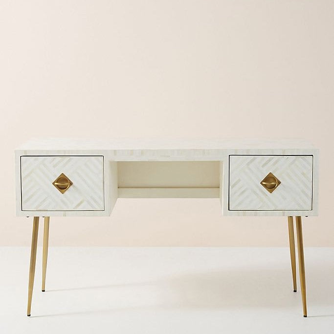 Optical Inlay Desk in White