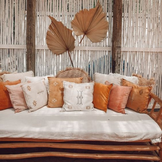 Genuine Moroccan Cactus Silk Pillow in Burnt Orange