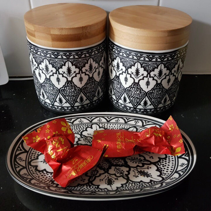 Moroccan Style Ceramic Cannister in Black/White