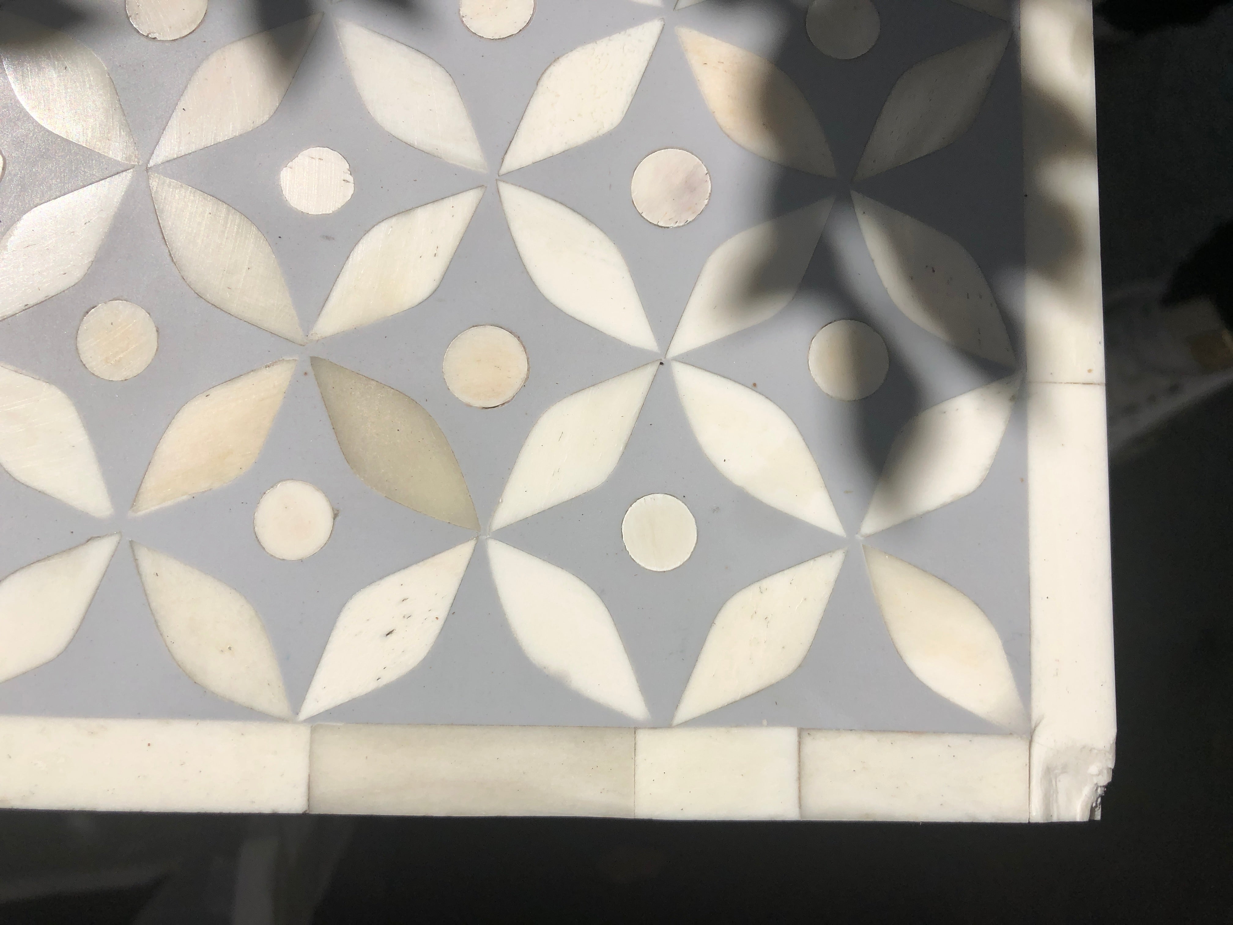 Bone Inlay Wide 3 Drawer Bedside Chest in Celtic Grey - Warehouse Sale