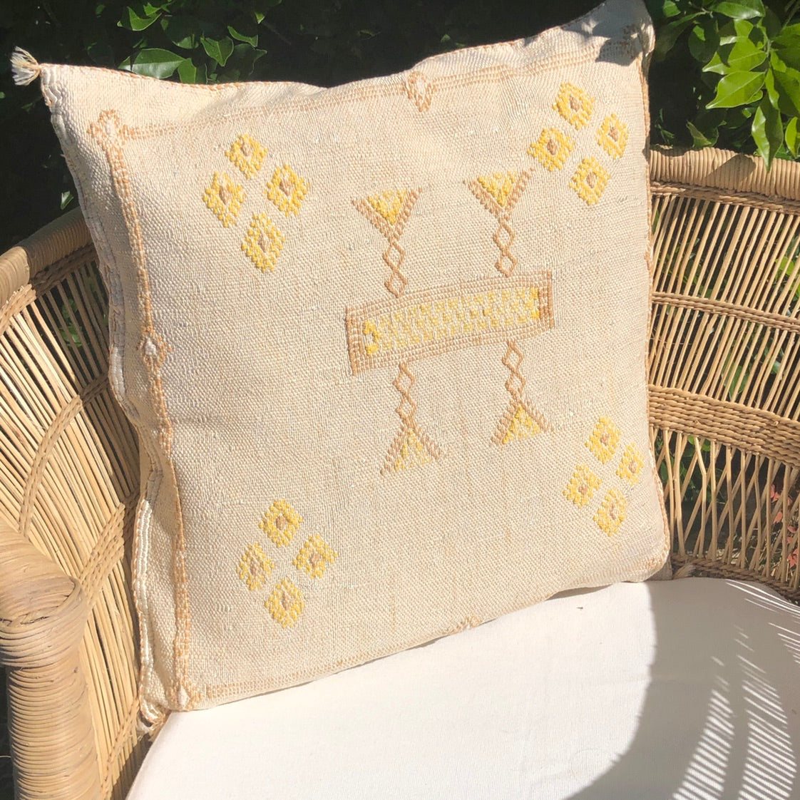 Genuine Moroccan Cactus Silk Cushion in Cream