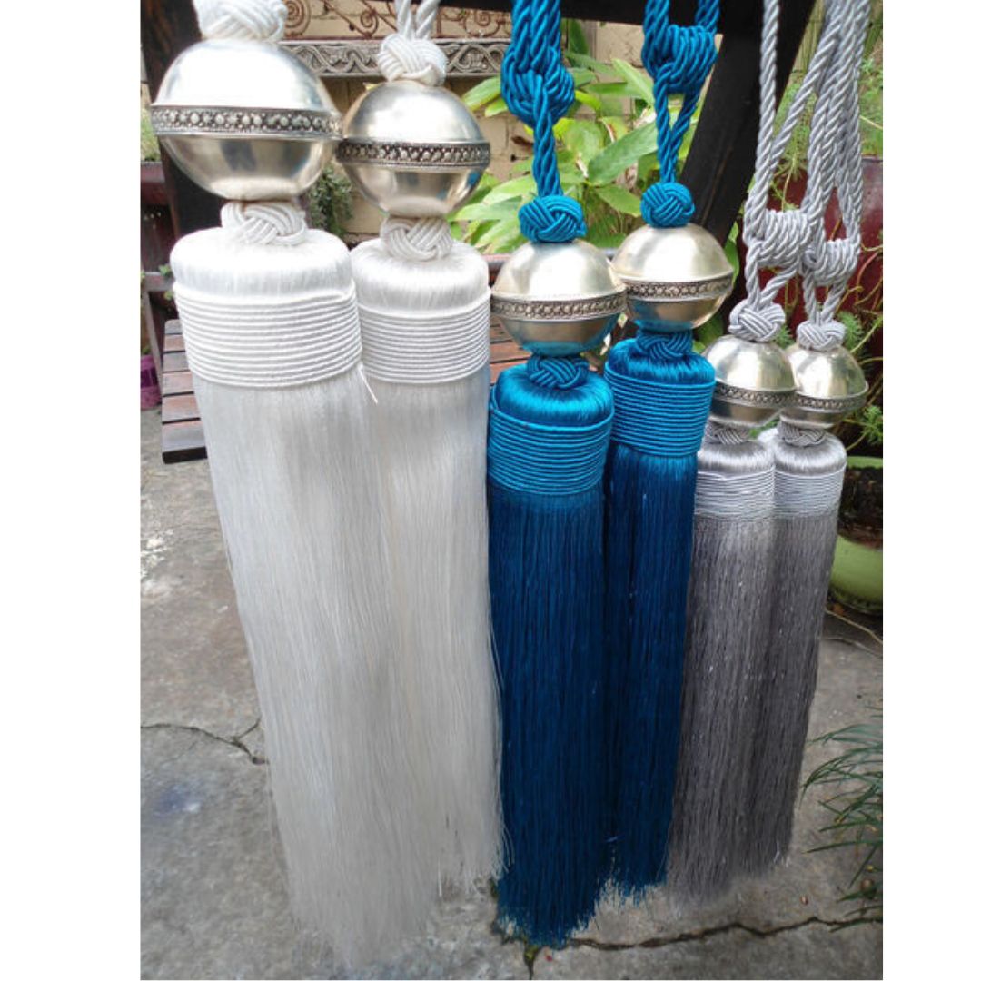 Moroccan Cactus Silk & White Brass Curtain Tie Back