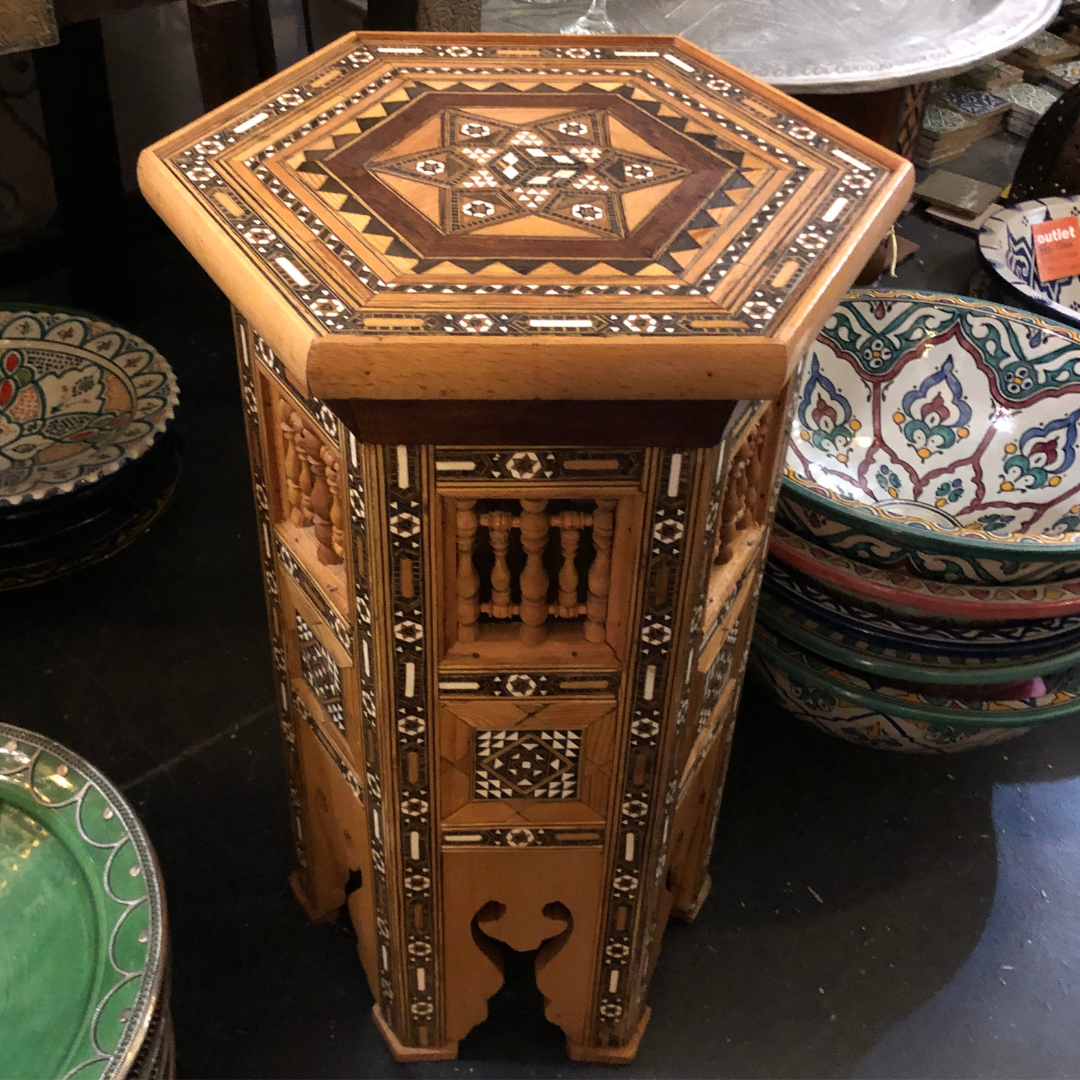 Marquetry Hexagonal Side Table with Bone Inlay