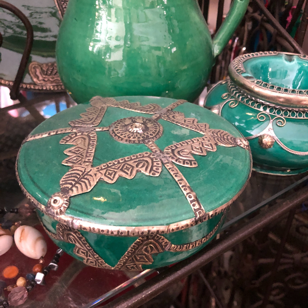 Safi Box with Lid with Silver Nickel Embellishments in Sea Green