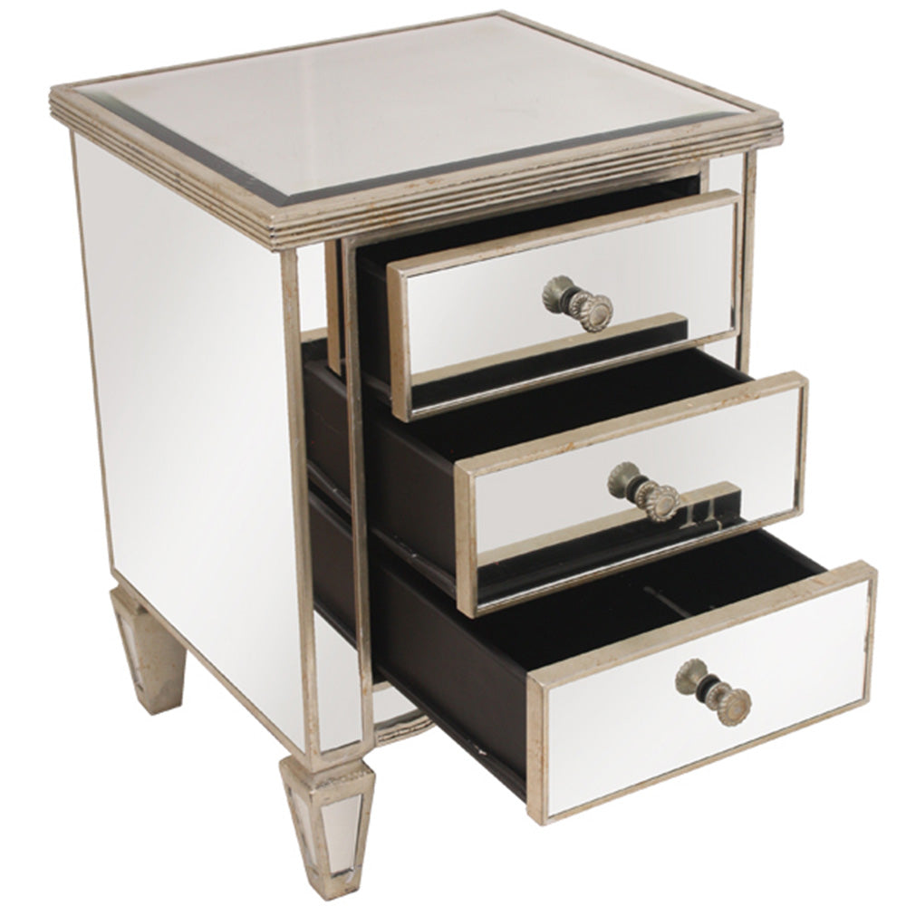 Mirrored Bedside Table in Ribbed Design