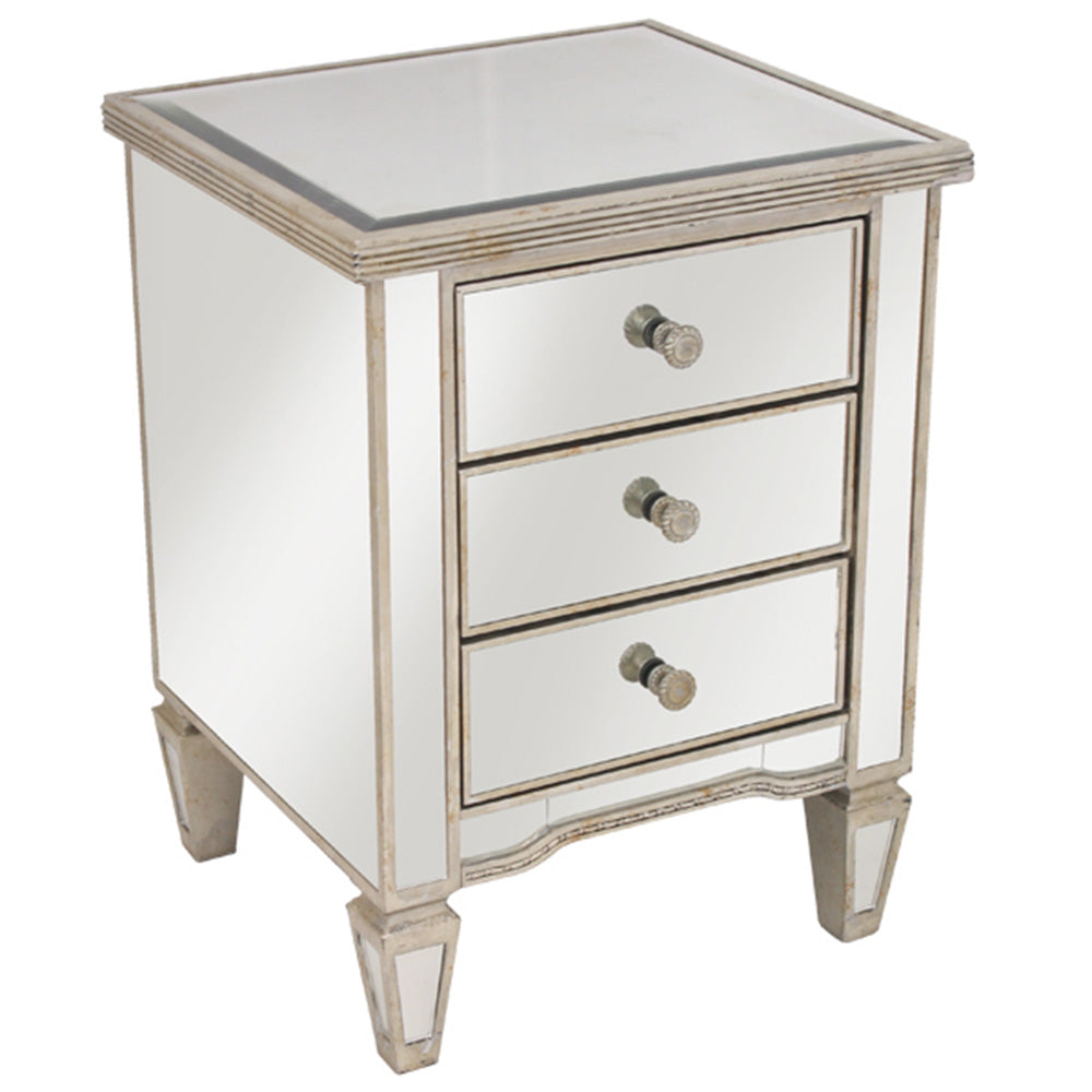 Mirrored Bedside Table in Ribbed Design