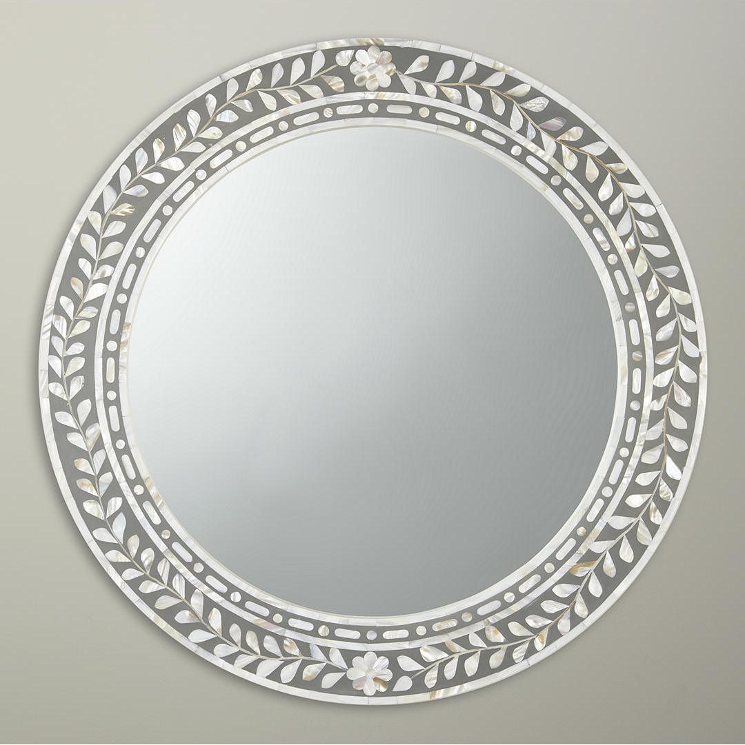 Mother of Pearl Inlay Floral Round Mirror