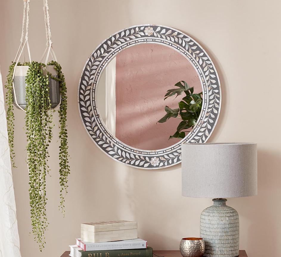 Mother of Pearl Inlay Floral Round Mirror