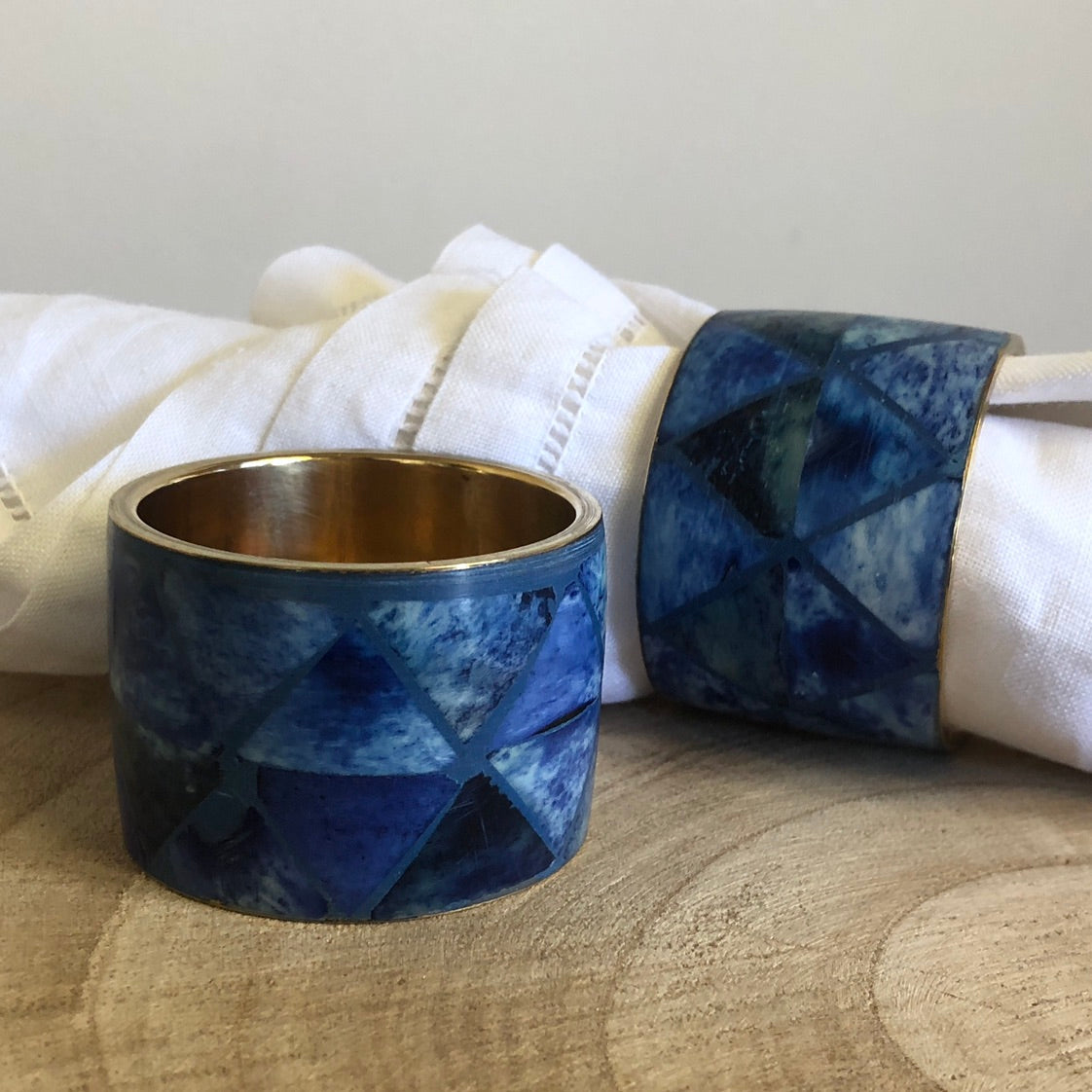 Bone Inlay Napkin Ring in Blue