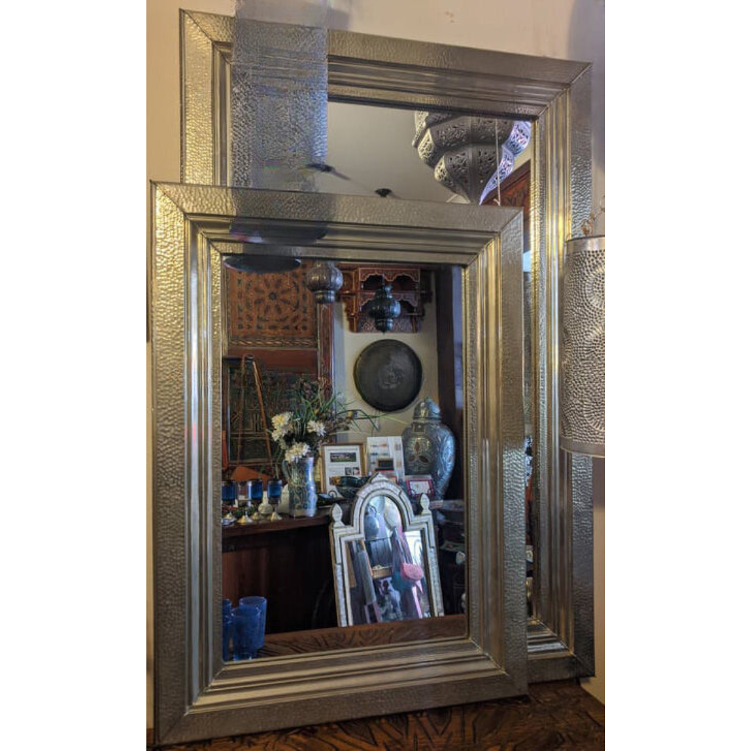 Genuine Moroccan Mirror with Dimpled Embossed Silver Nickel Frame