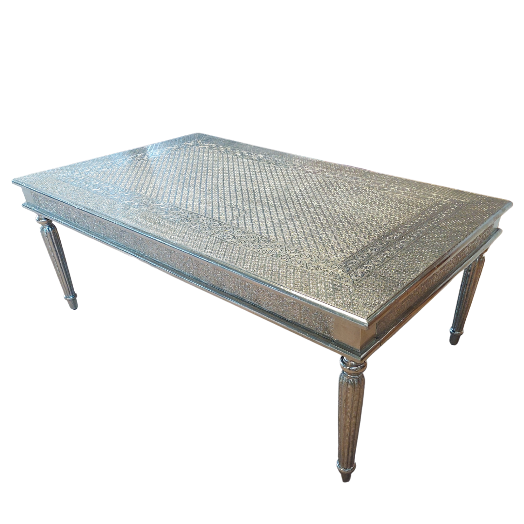 Embossed White Metal Dining Table