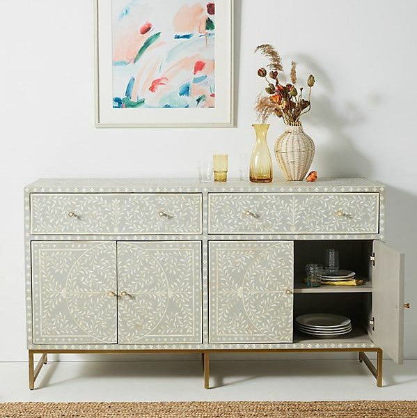 Bone Inlay Scroll Vine Buffet in Grey