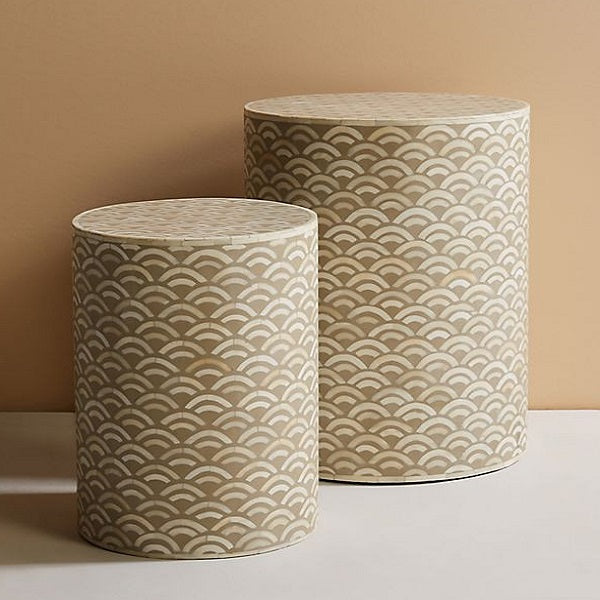 Bone Inlay Scalloped Side Table
