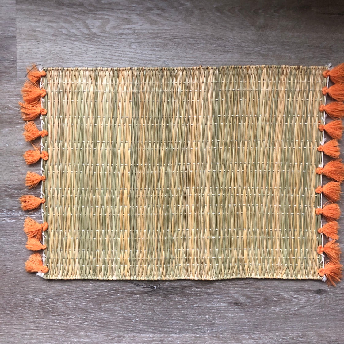 Handmade Marrakech Cotton & Raffia Placemat with Orange Tassels