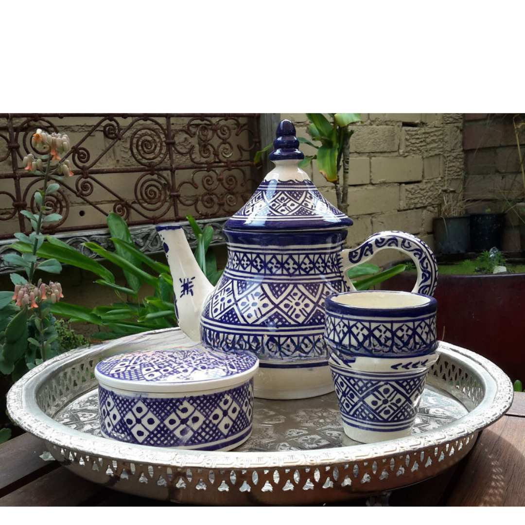 Moroccan Ceramic Tea Pot in Blue