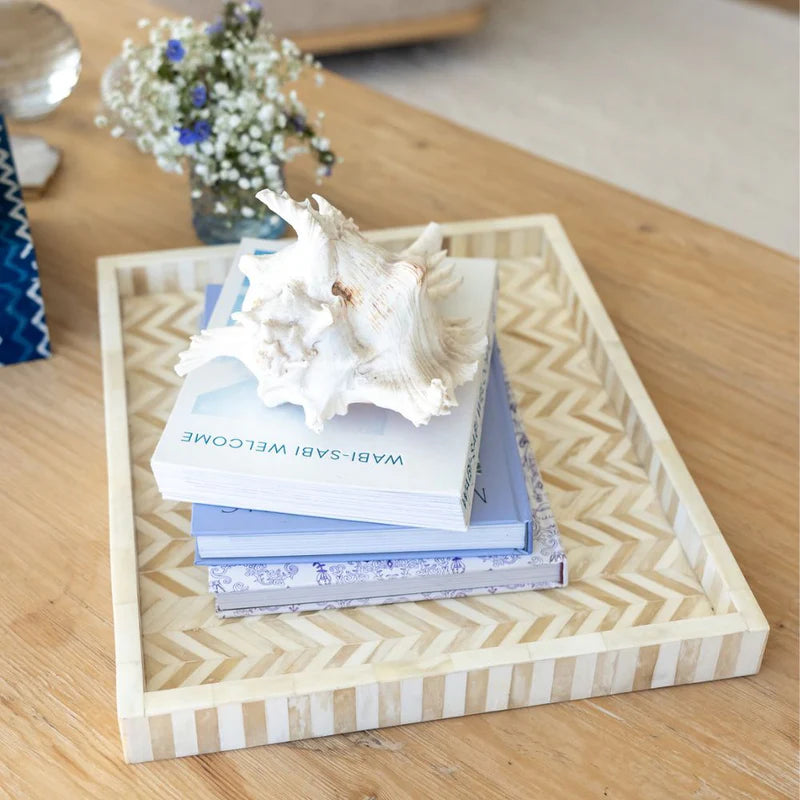 Bone Inlay Rectangular Tray in Chevron Natural