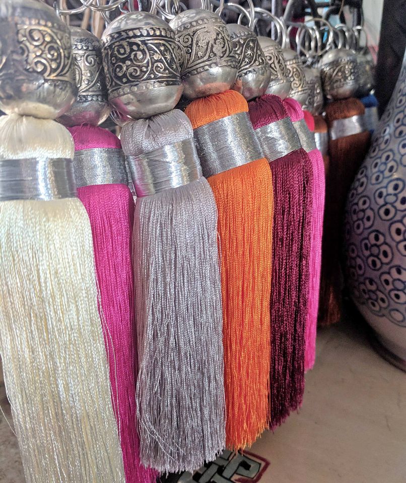 Moroccan Cactus Silk & White Brass Curtain Tie Back