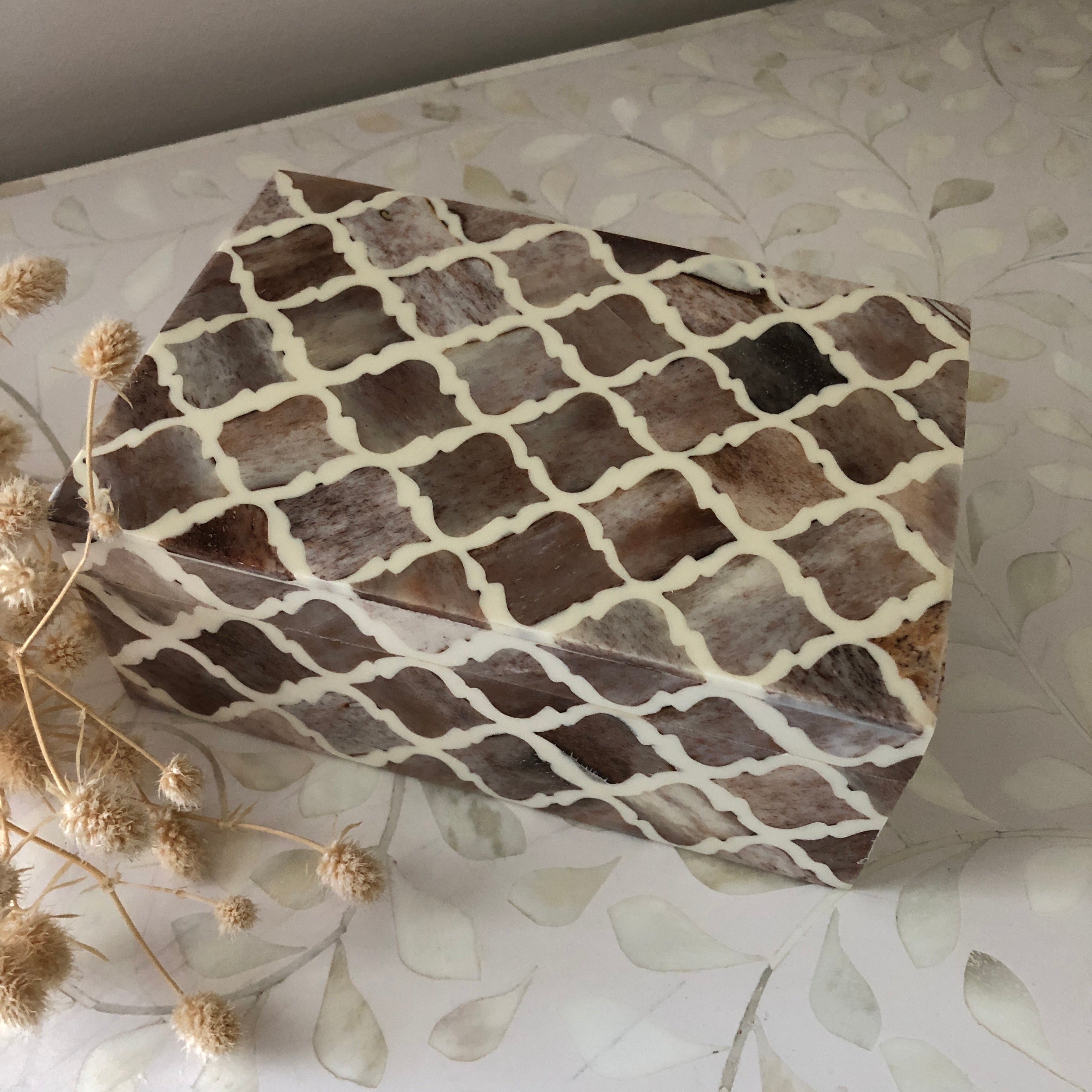 Bone Inlay Box in Mocha Marrakech Pattern