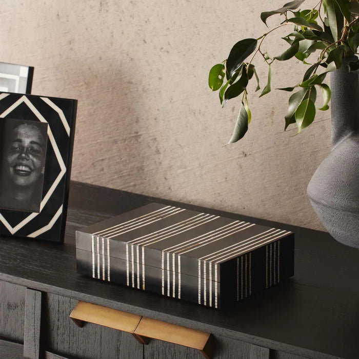 Suki Resin Box with Bone Inlay in Black