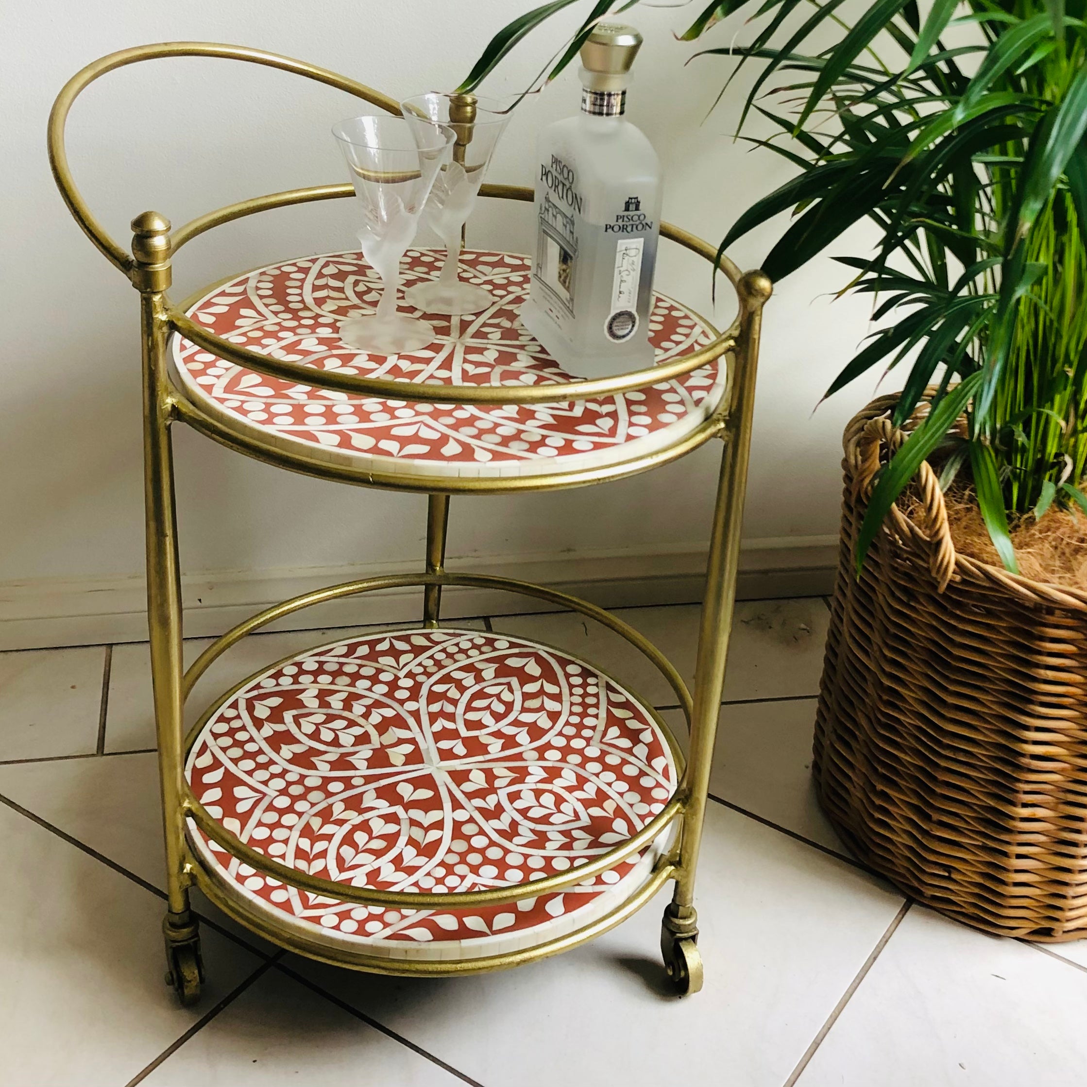 Raji Bone Inlay Drinks Trolley