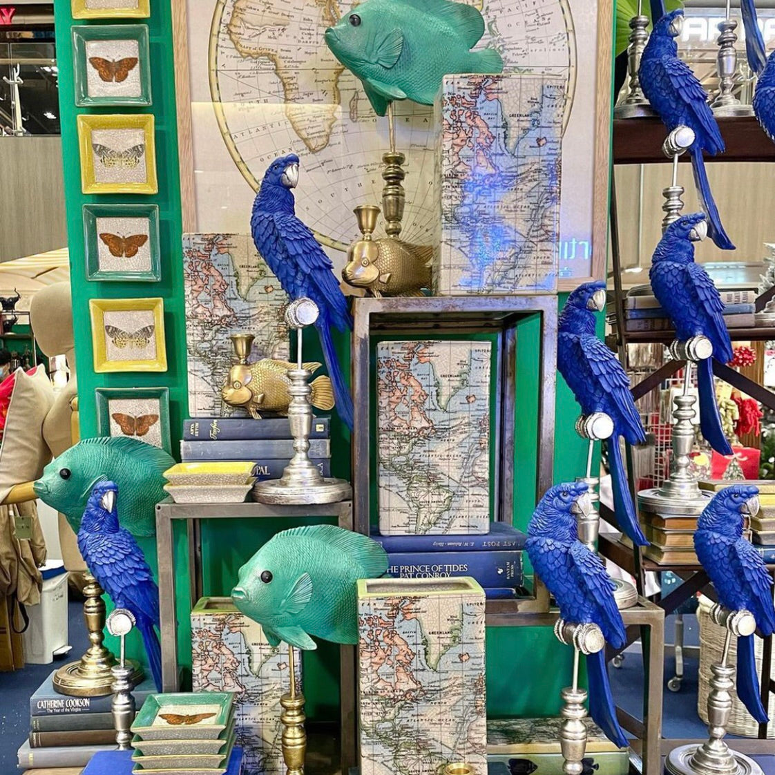 Parrot on Stand in Indigo