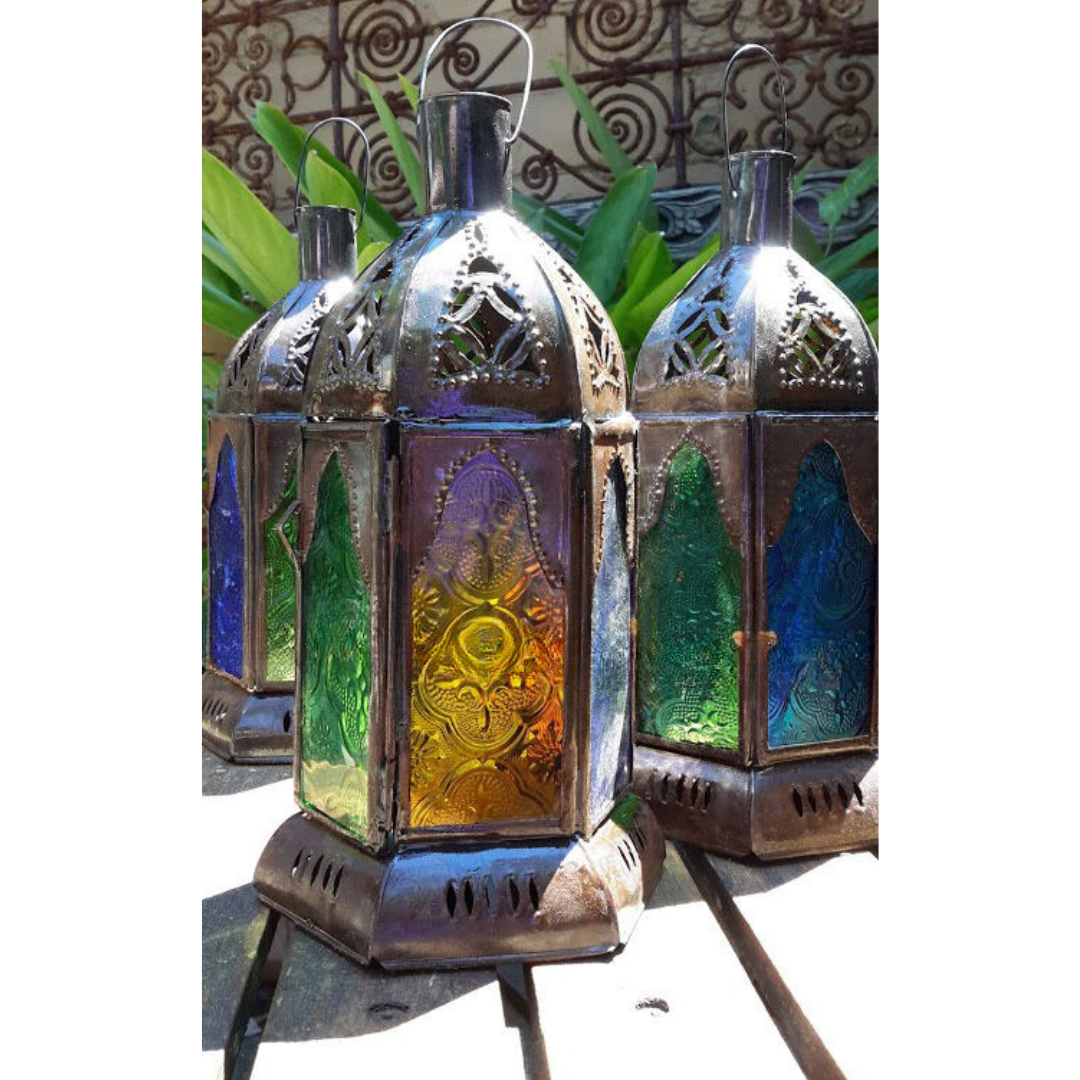 Rabat Tall Lantern with Coloured Glass
