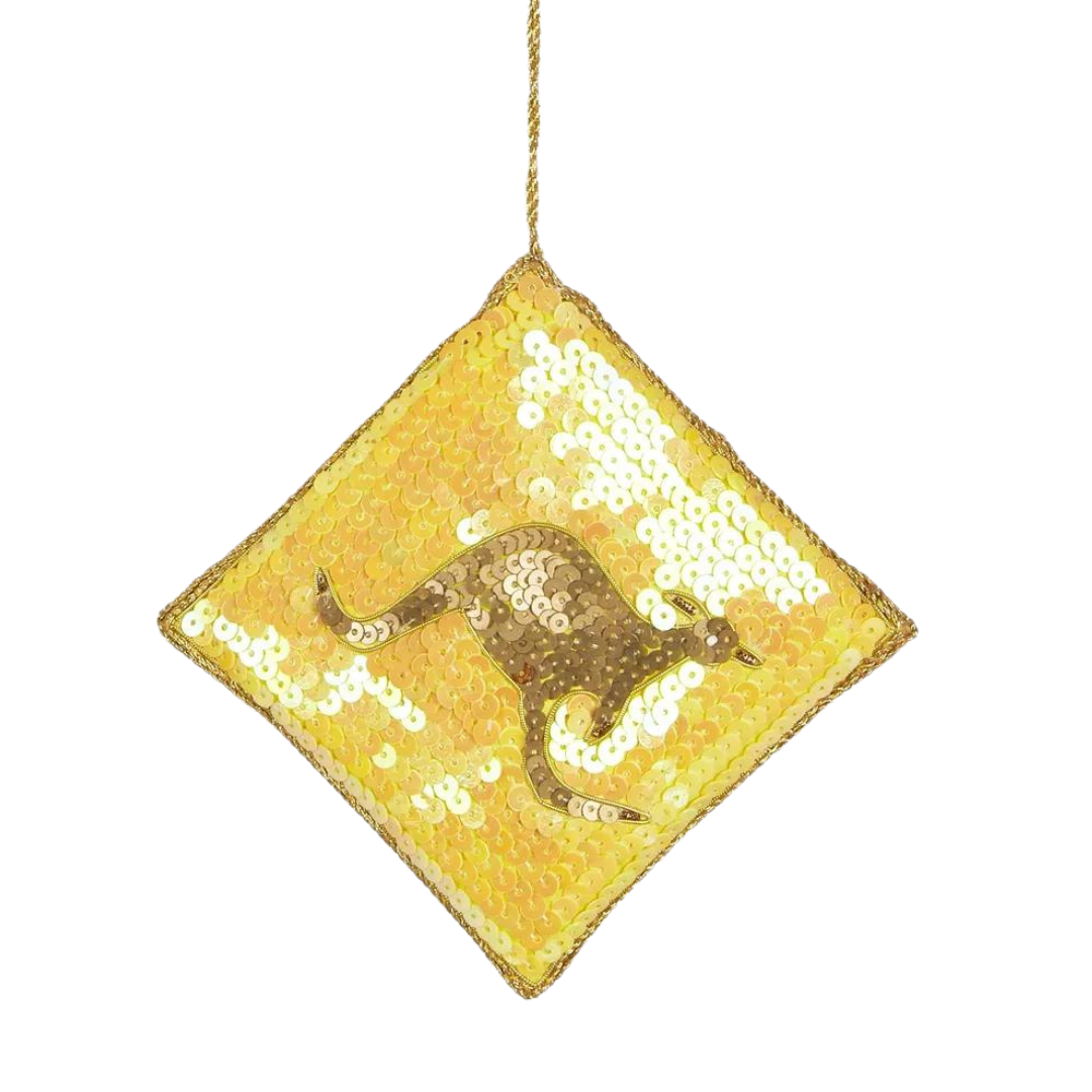 Kangaroo Road Sign Sequin Hanging Decoration