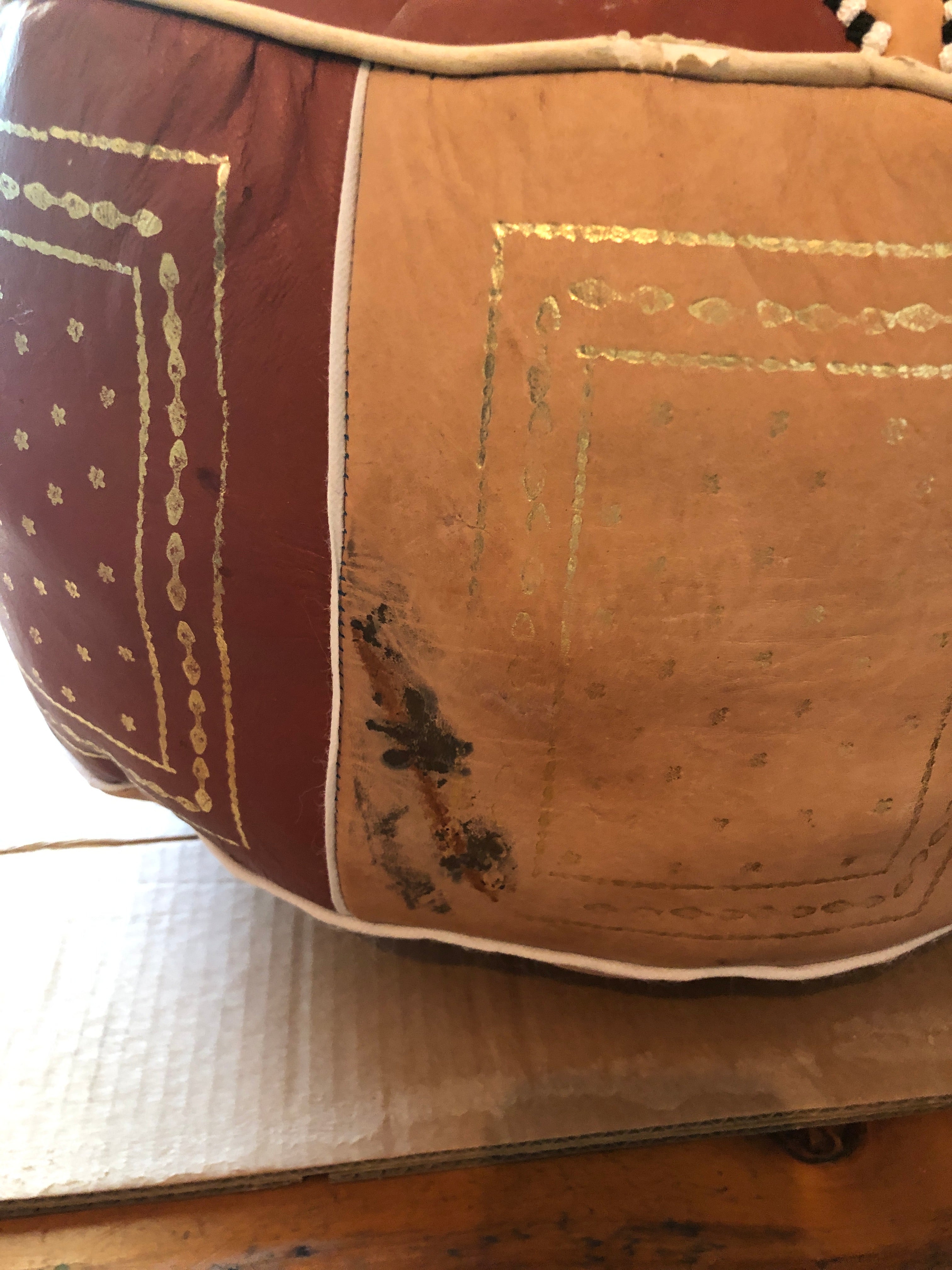 Moroccan Leather Pouffe in Chiffon & Tan - Warehouse Sale