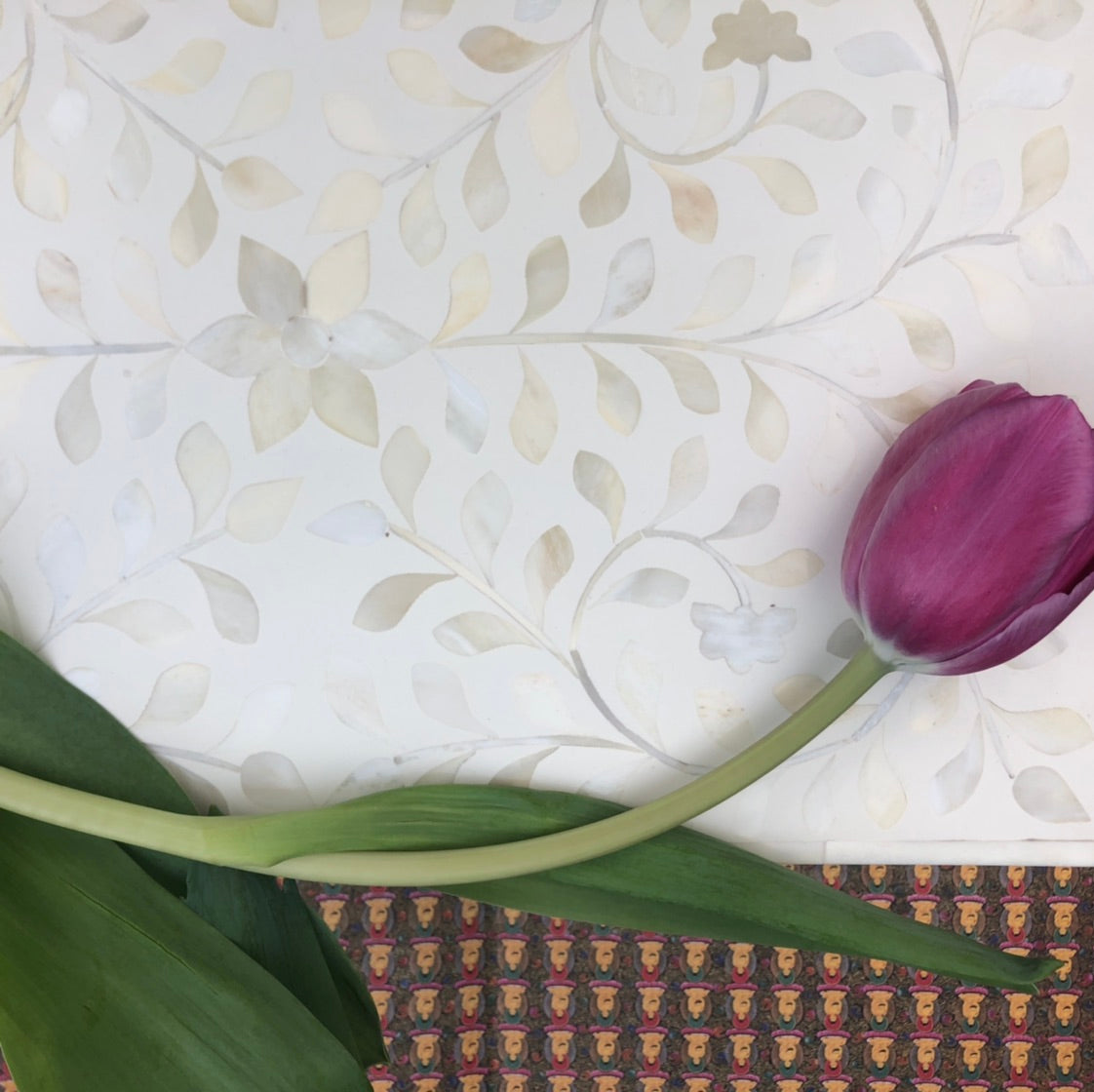 Zohi Interiors Signature Collection : Bone Inlay Large Box in Floral/White