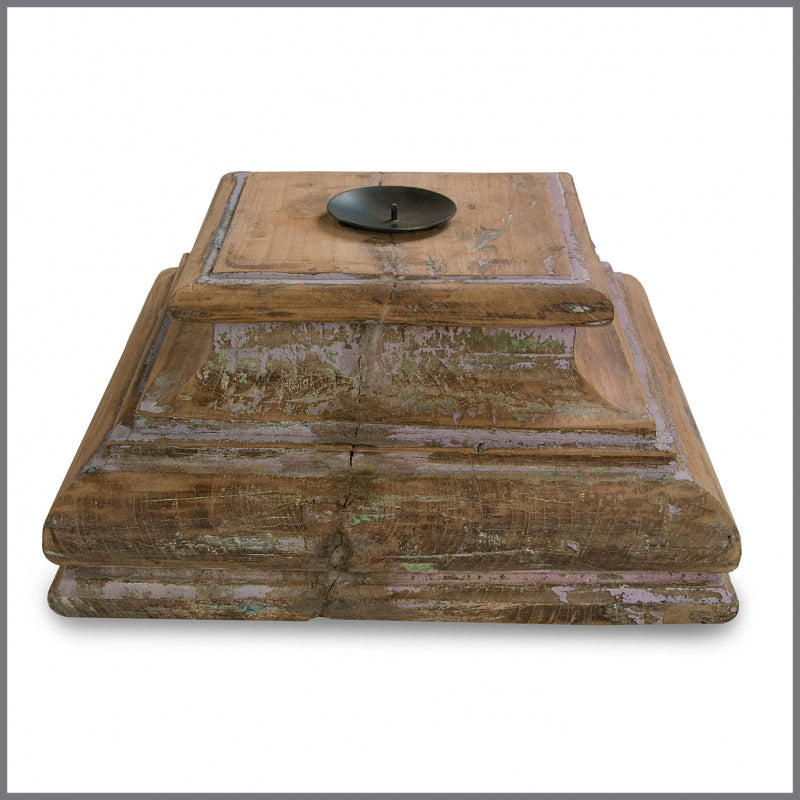 Vintage Wooden Pillar Candle Holder