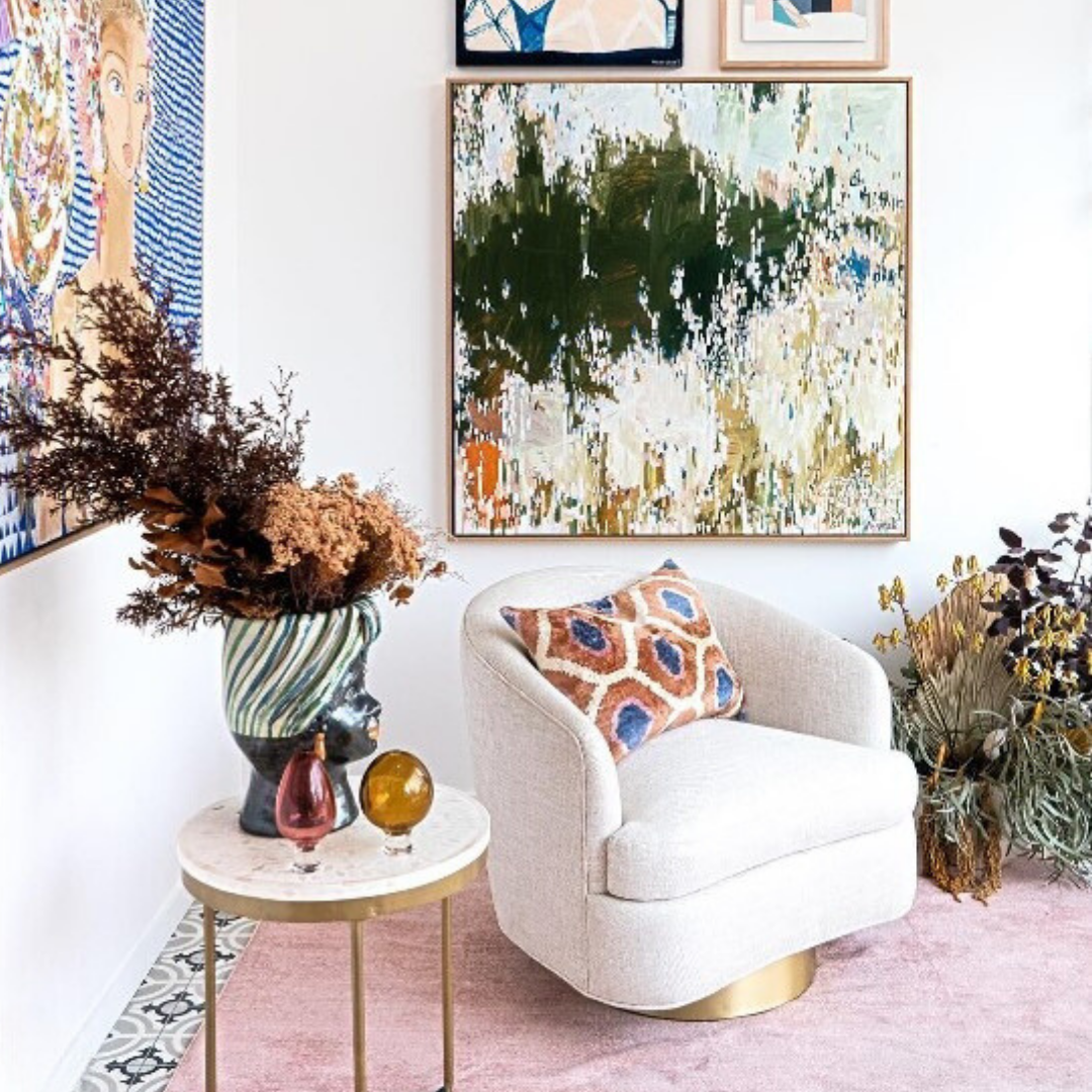 Bone Inlay Round Side Table in White with Gold Legs