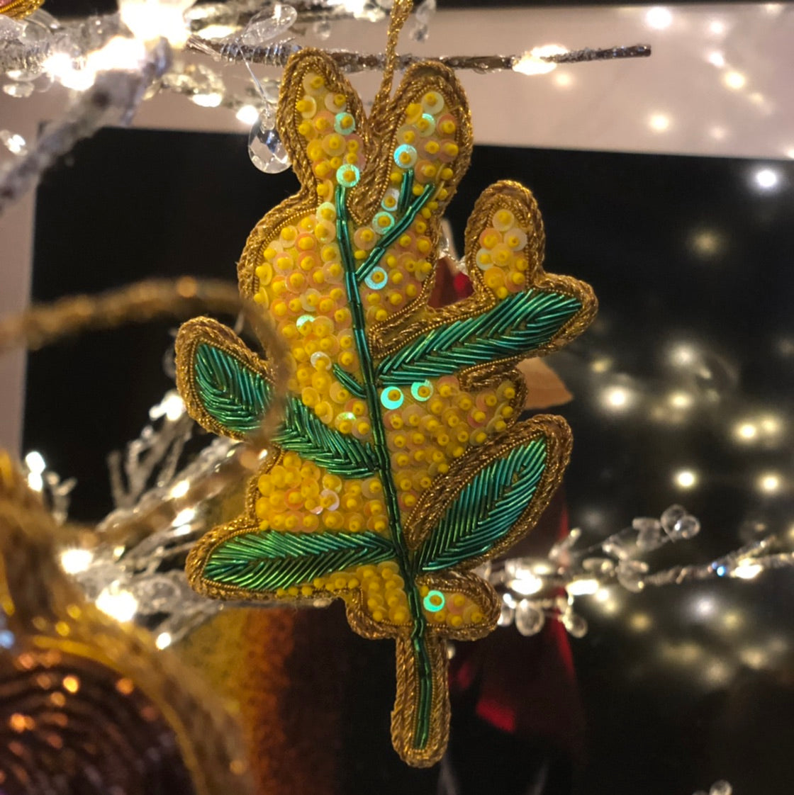 Sequin Golden Wattle Hanging Tree Decoration