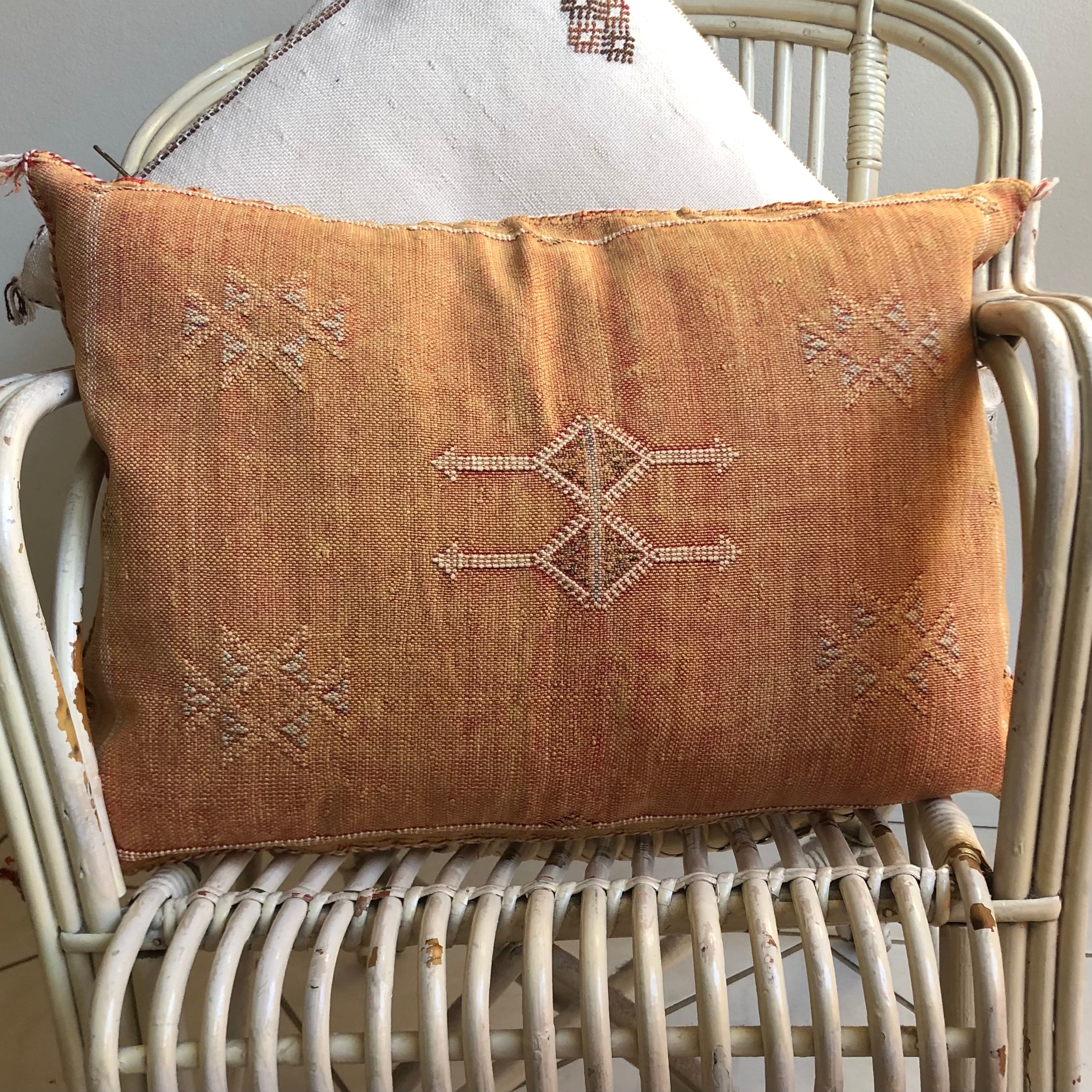 Genuine Moroccan Cactus Silk Rectangular Pillow in Ochre